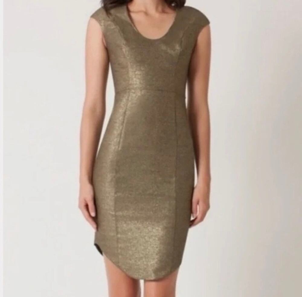 New Black Halo Gold Metallic Sheath Mini Dress Cocktail Size 4 Formal Tight
